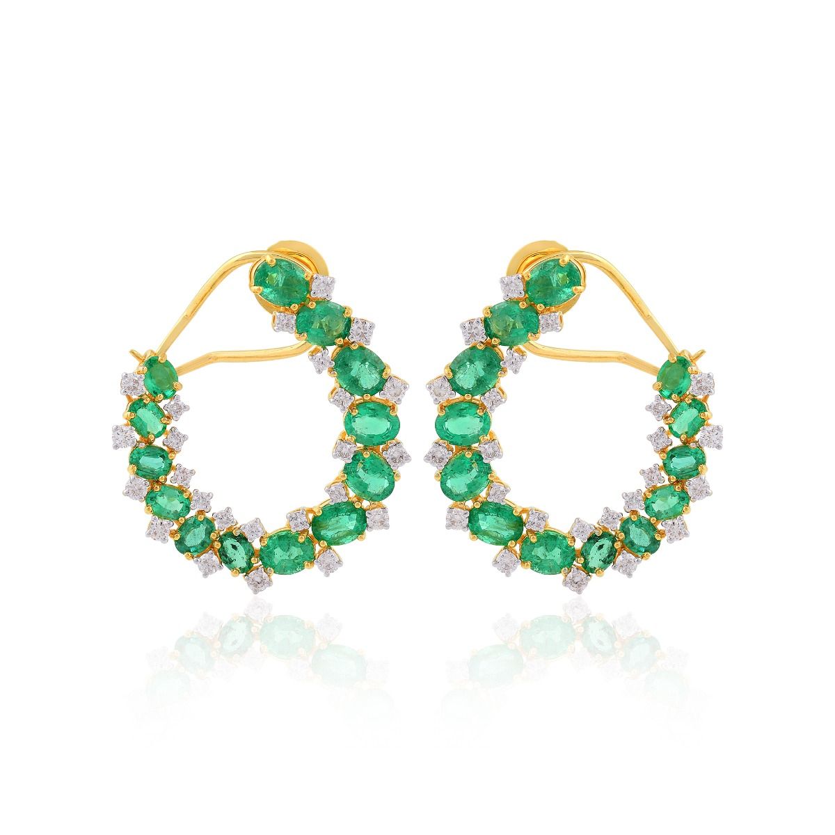 Oval Shaped Emerald Solid 18 Kt Yellow Gold SI Clarity HI Color Diamond Handmade Clip On Earrings