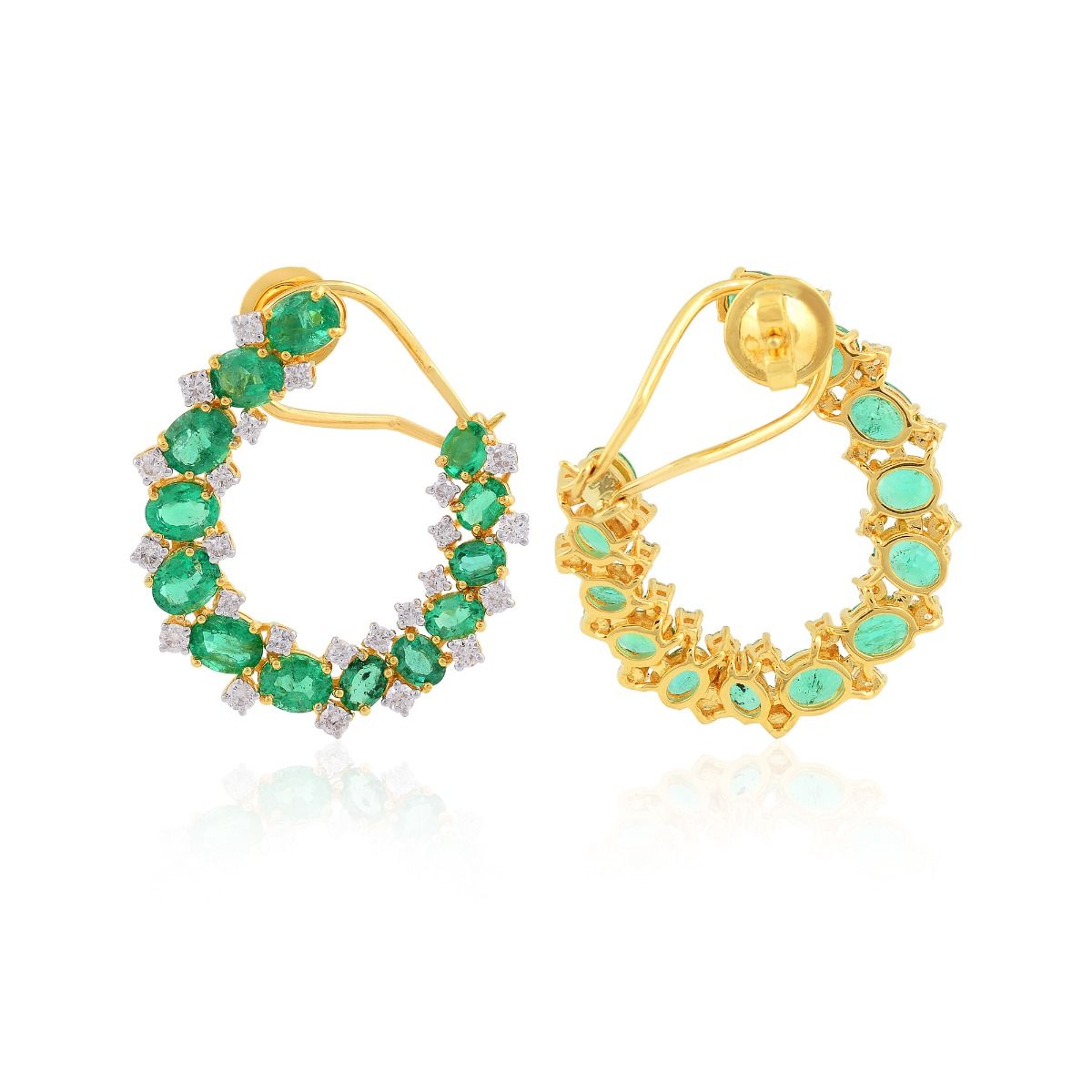 Oval Shaped Emerald Solid 18 Kt Yellow Gold SI Clarity HI Color Diamond Handmade Clip On Earrings