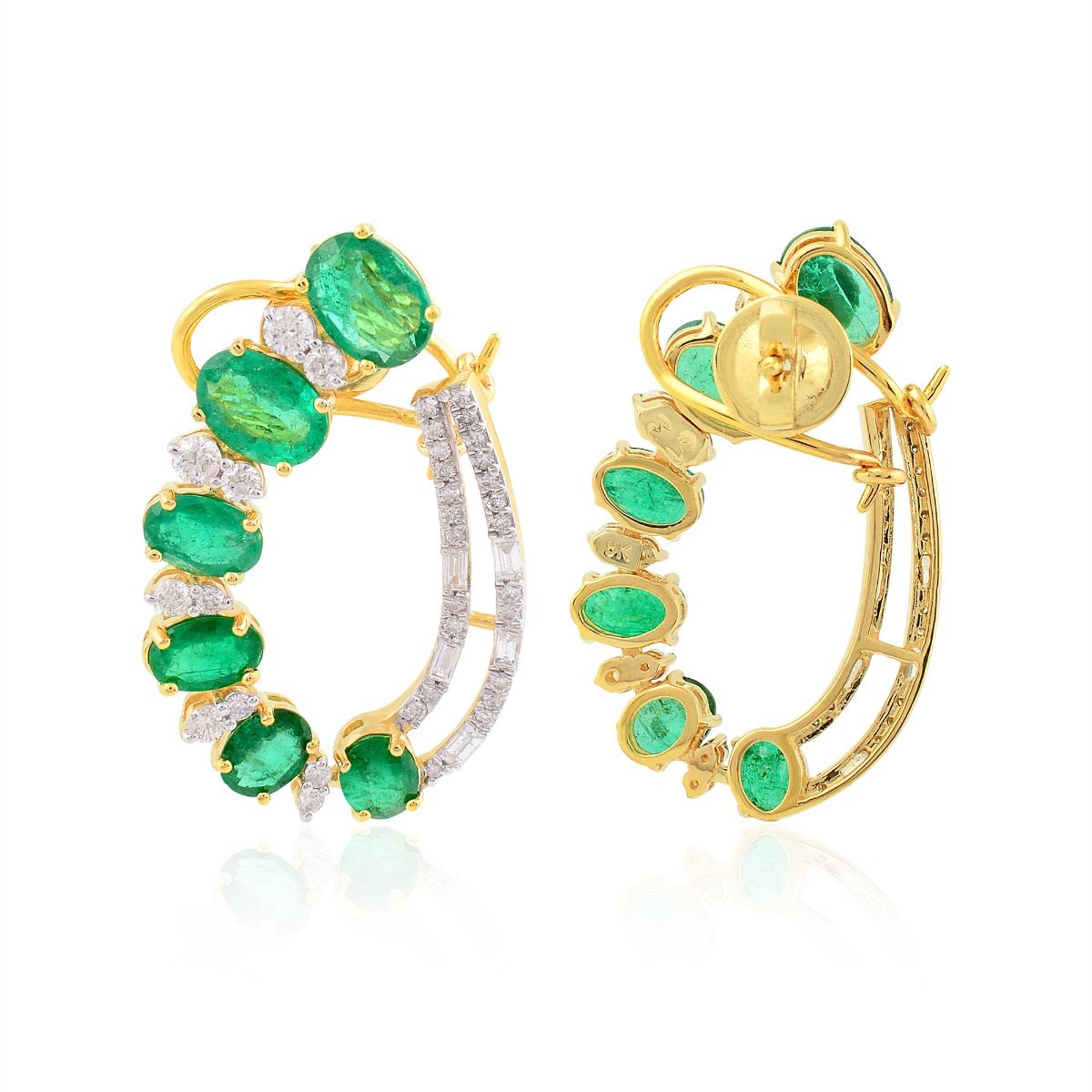 Solid 18 Kt Yellow Gold Oval Shaped Emerald SI Clarity HI Color Diamond Fine Clip On Earrings