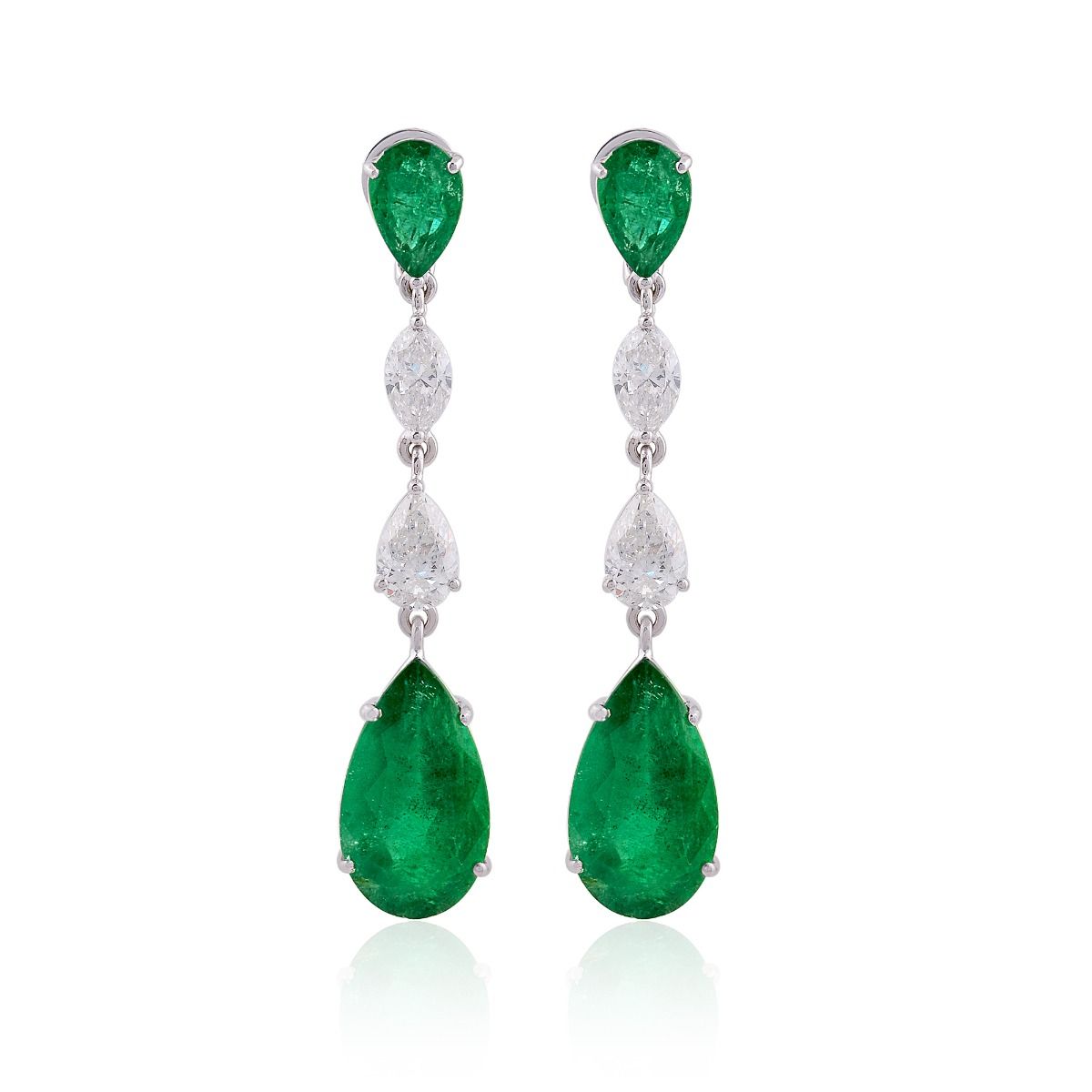 Pear Shaped Emerald Solid 18 Kt White Gold SI Clarity HI Color Diamond Fine Clip On Earrings