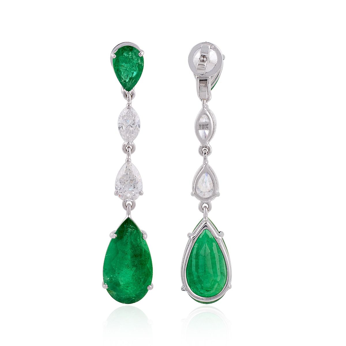 Pear Shaped Emerald Solid 18 Kt White Gold SI Clarity HI Color Diamond Fine Clip On Earrings