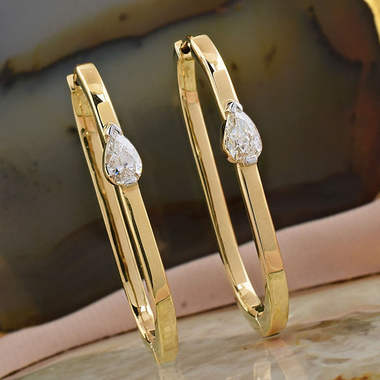 Pear Shaped SI/HI Diamond 0.82 TCW Solid 18 Kt Yellow Gold Hoop Earrings