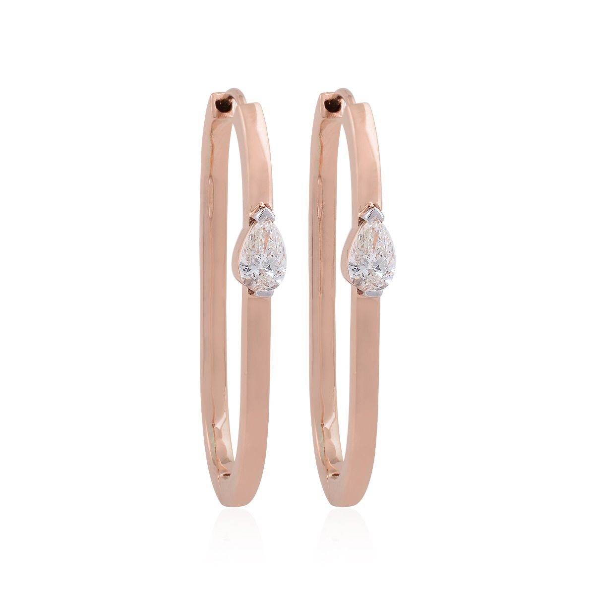 Pear Shaped SI/HI Diamond 0.82 TCW Solid 18 Kt Rose Gold Hoop Earrings