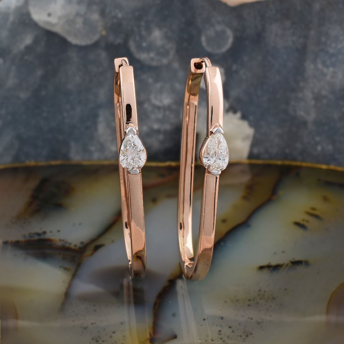 Pear Shaped SI/HI Diamond 0.82 TCW Solid 18 Kt Rose Gold Hoop Earrings