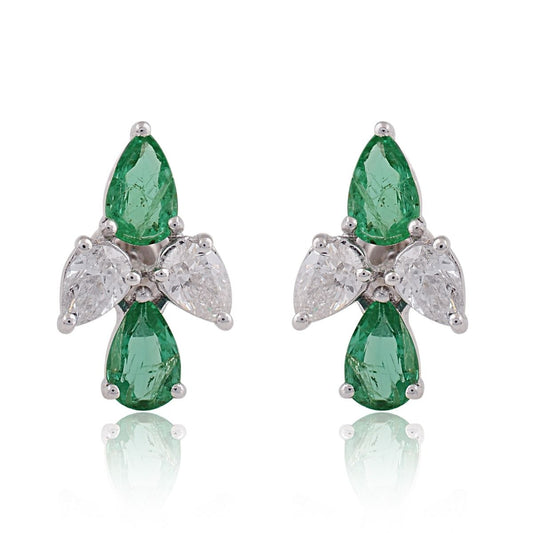 18k White Gold 2.72 TCW SI Clarity HI Color Diamond Zambian Emerald Gemstone Stud Earrings |Jewelry For women |Diamond Studs |Anniversary Gift |Party Wear Earrings