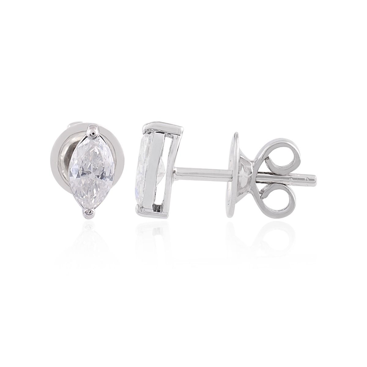 0.81 TCW Solid 18 Kt White Gold SI Clarity HI Color Marquise Diamond Fine Stud Earrings