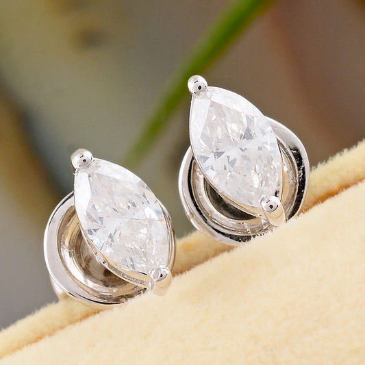 0.81 TCW Solid 18 Kt White Gold SI Clarity HI Color Marquise Diamond Fine Stud Earrings