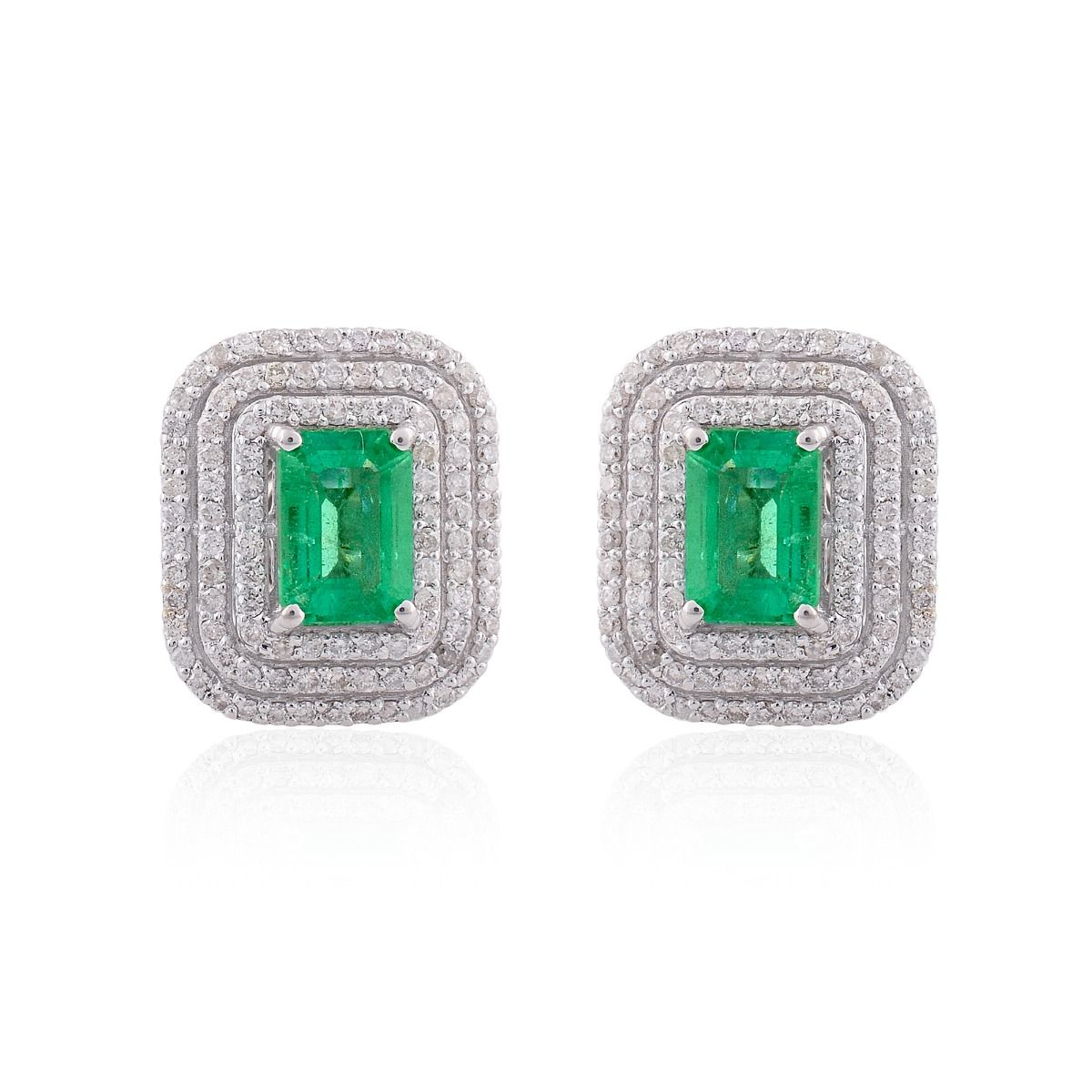 2.49 TCW SI Clarity HI Color Diamond Zambian Emerald Gemstone 18k White Gold Stud Earrings Jewelry For Women