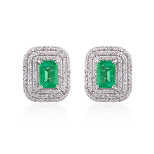 2.49 TCW SI Clarity HI Color Diamond Zambian Emerald Gemstone 18k White Gold Stud Earrings Jewelry For Women