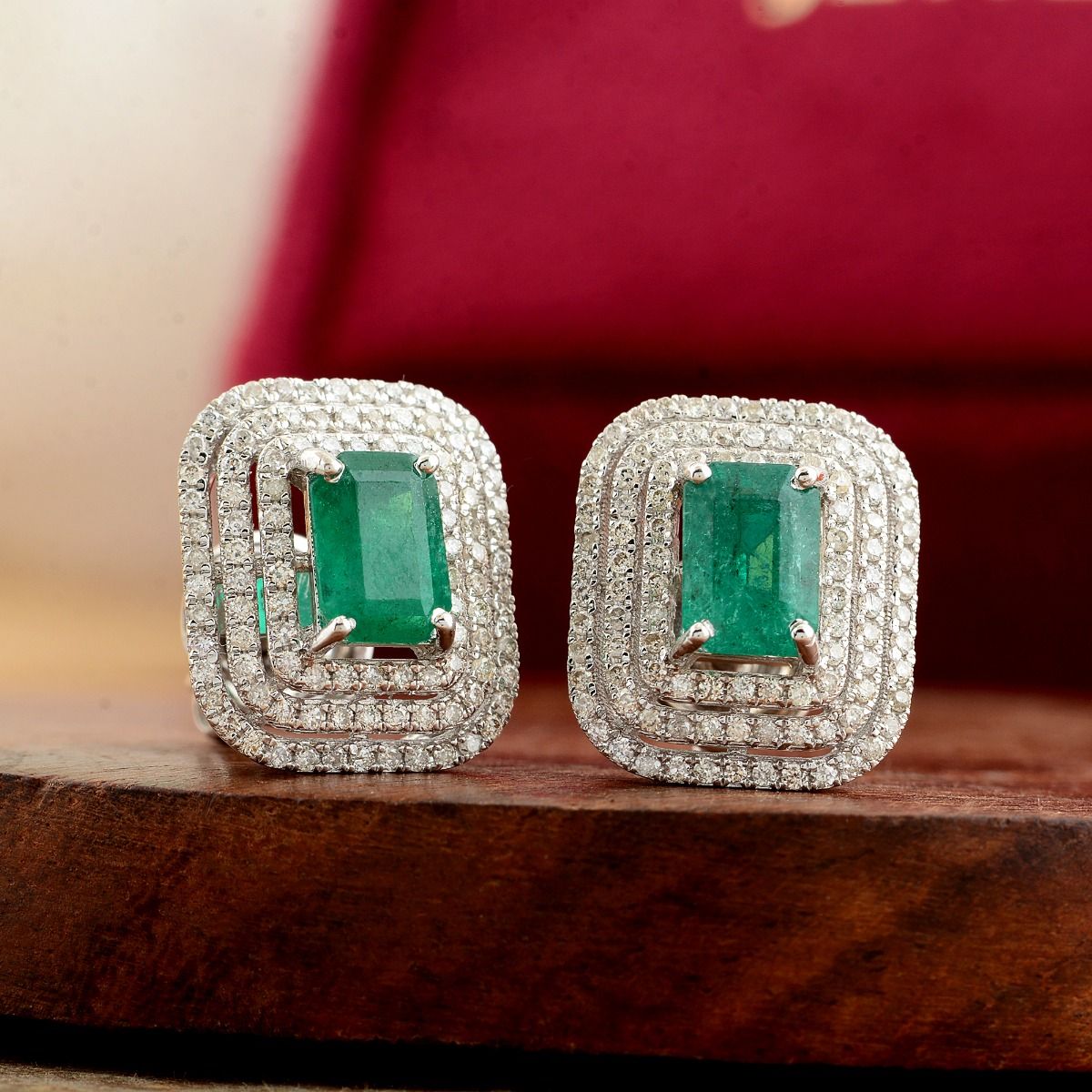 2.49 TCW SI Clarity HI Color Diamond Zambian Emerald Gemstone 18k White Gold Stud Earrings Jewelry For Women