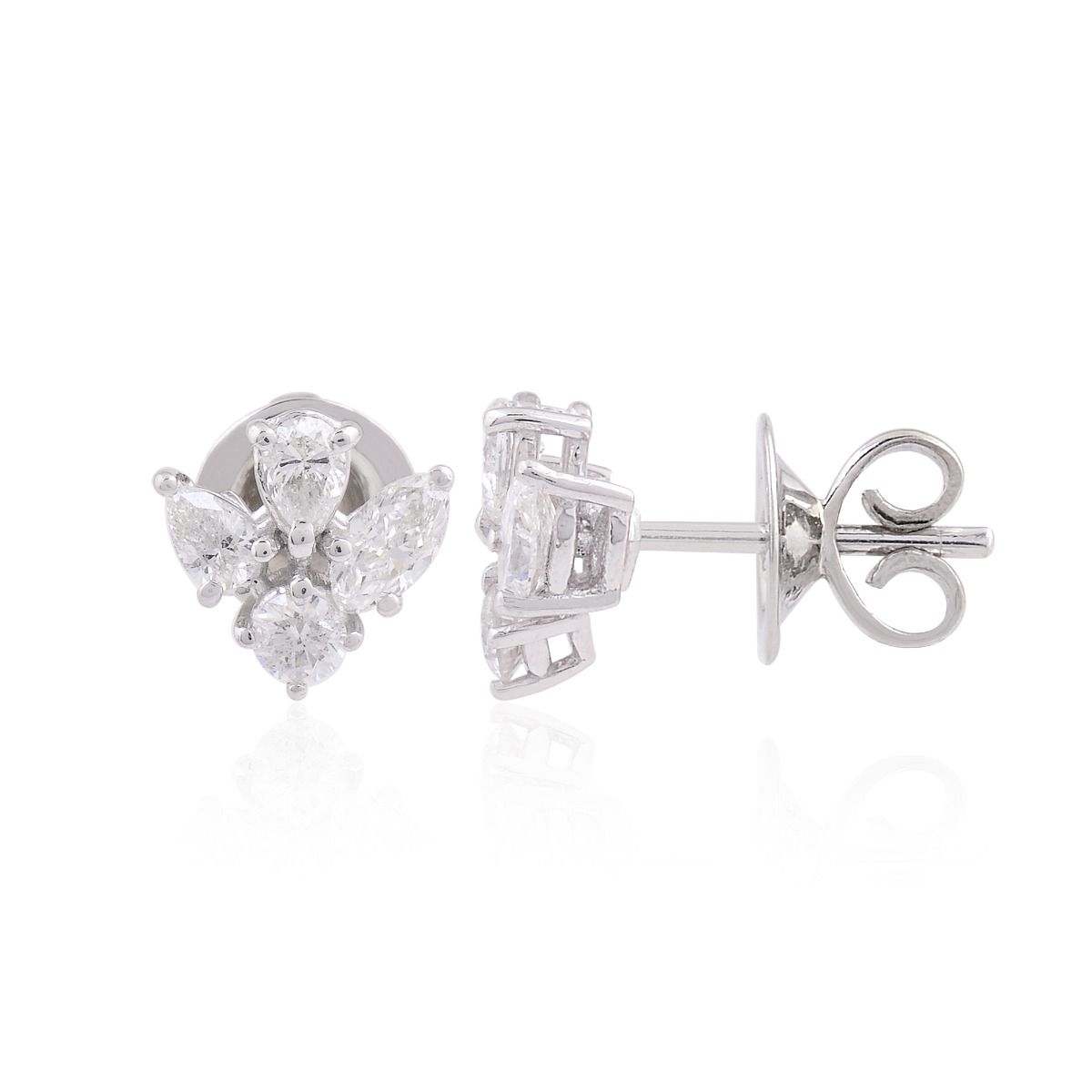 1.05 TCW Solid 18 Kt White Gold SI Clarity HI Color Diamond Fine Minimalist Stud Earrings