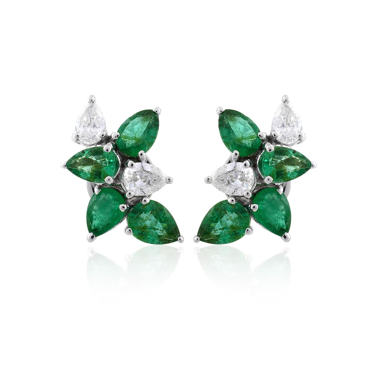 18k White Gold 2.72 TCW SI Clarity HI Color Diamond Zambian Emerald Gemstone Stud Earrings |Leaf Shape Earrings |Gift For Mom |Gift For Her|Jewelry For Women