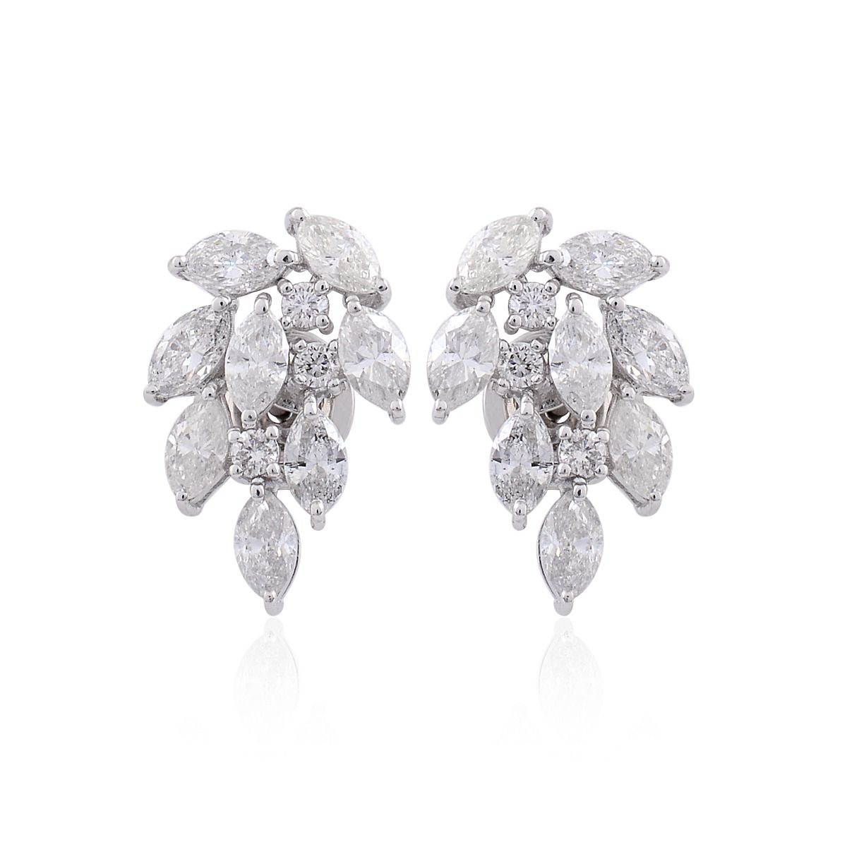 Marquise & Round SI Clarity HI Color Diamond 2.55 TCW Solid 18 Kt White Gold Handmade Earrings