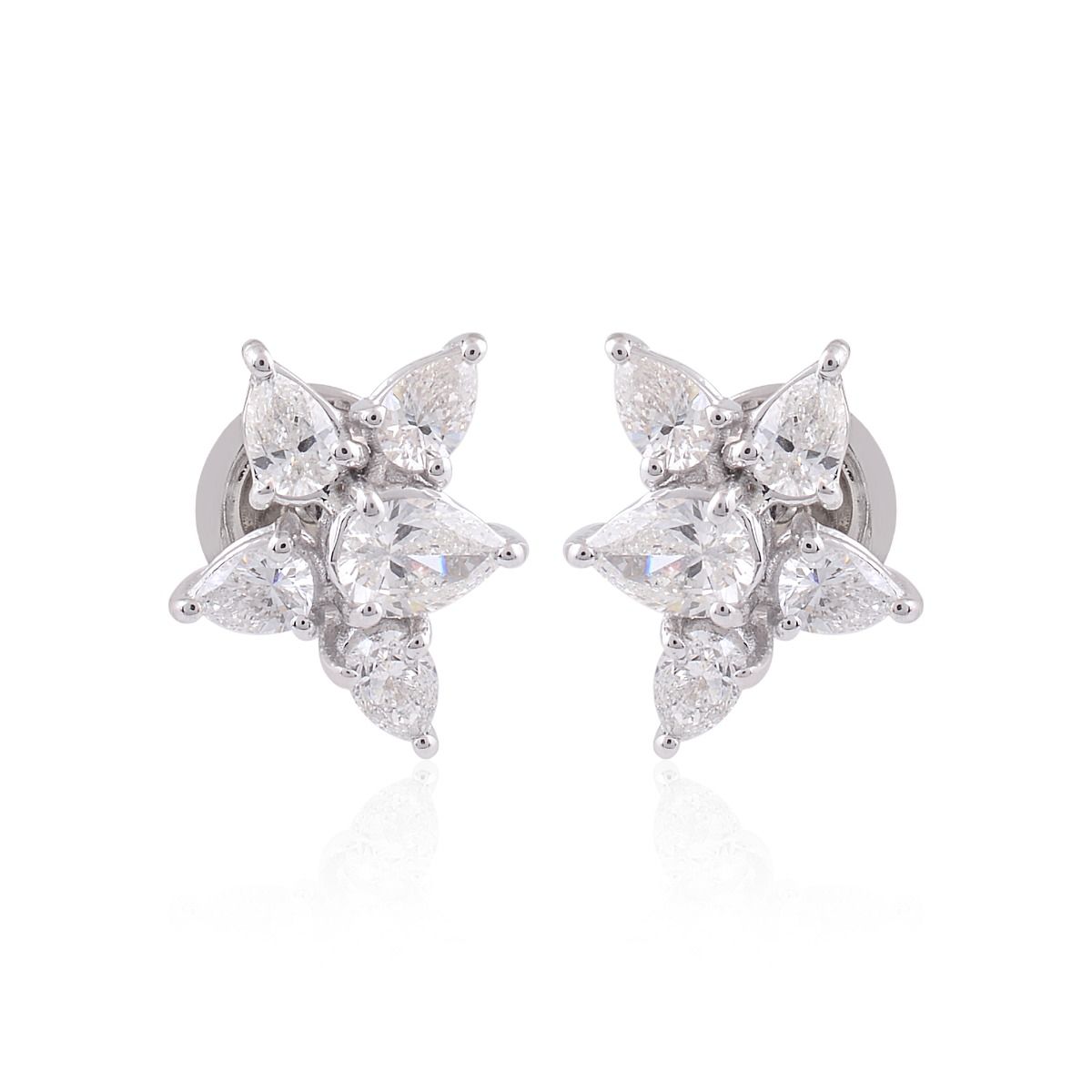 1.05 TCW Solid 18 Kt White Gold SI Clarity HI Color Pear Shaped Diamond Fine Stud Earrings