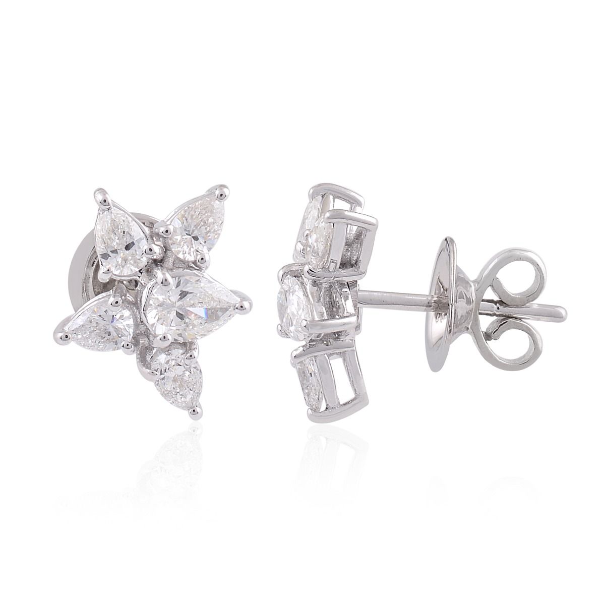 1.05 TCW Solid 18 Kt White Gold SI Clarity HI Color Pear Shaped Diamond Fine Stud Earrings