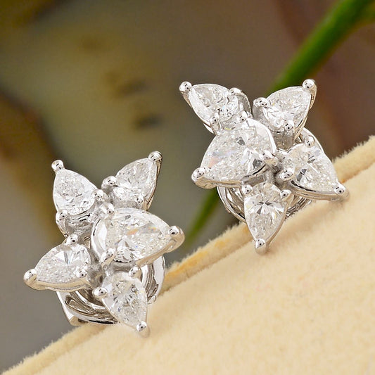 1.05 TCW Solid 18 Kt White Gold SI Clarity HI Color Pear Shaped Diamond Fine Stud Earrings