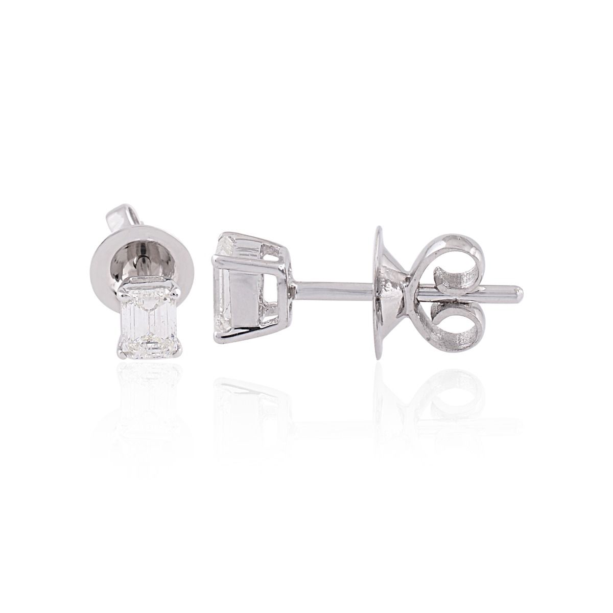 0.68 TCW Solid 18 Kt White Gold SI Clarity HI Color Emerald Cut Diamond Handmade Stud Earrings