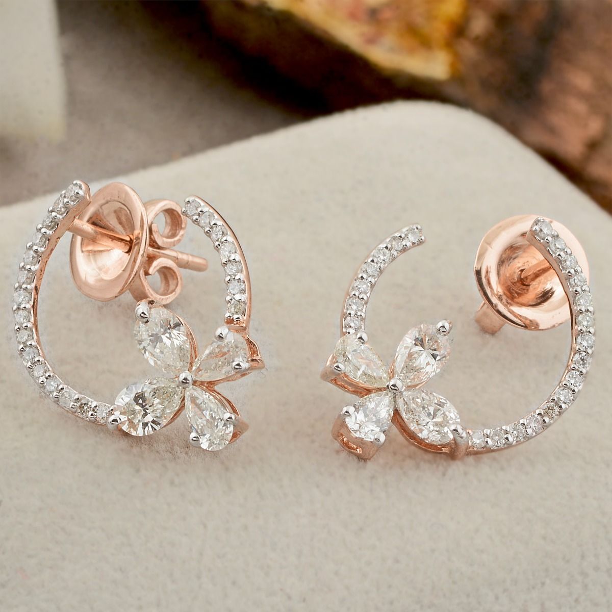 18k Rose Gold 1.37 TCW SI Clarity HI Color Diamond Stud Floral Earrings Jewelry For Women