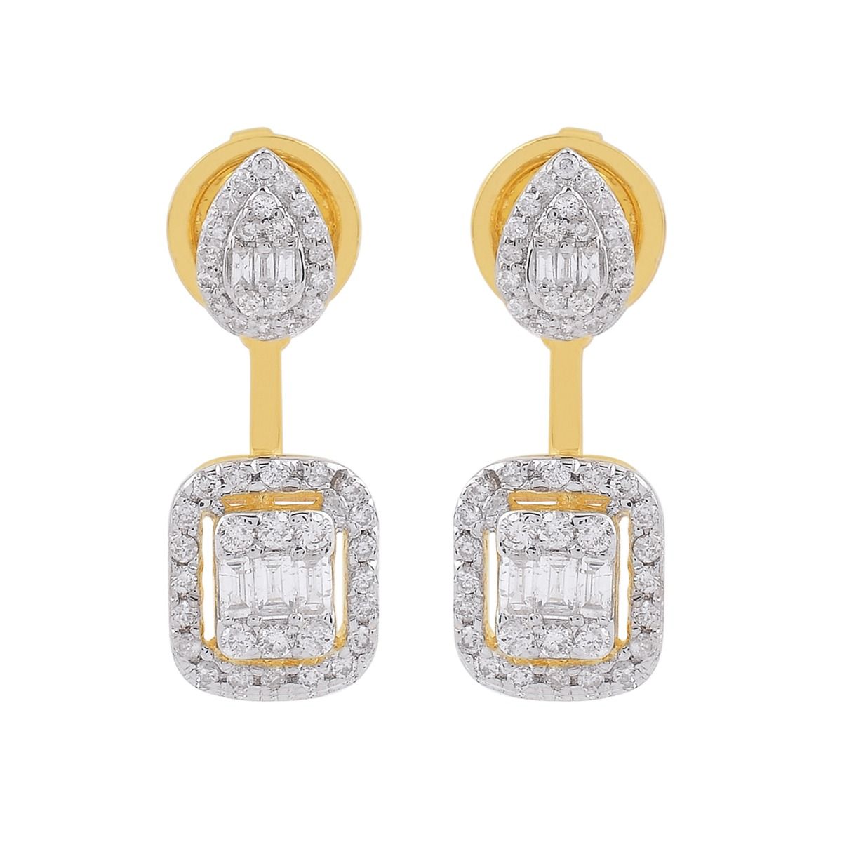 18k Yellow Gold 0.61 SI Clarity HI Color Diamond Charming Tear Drop Jacket Earrings For Her