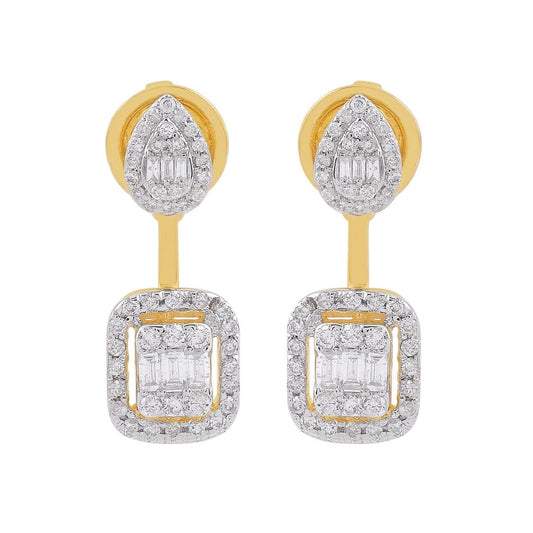 18k Yellow Gold 0.61 SI Clarity HI Color Diamond Charming Tear Drop Jacket Earrings For Her