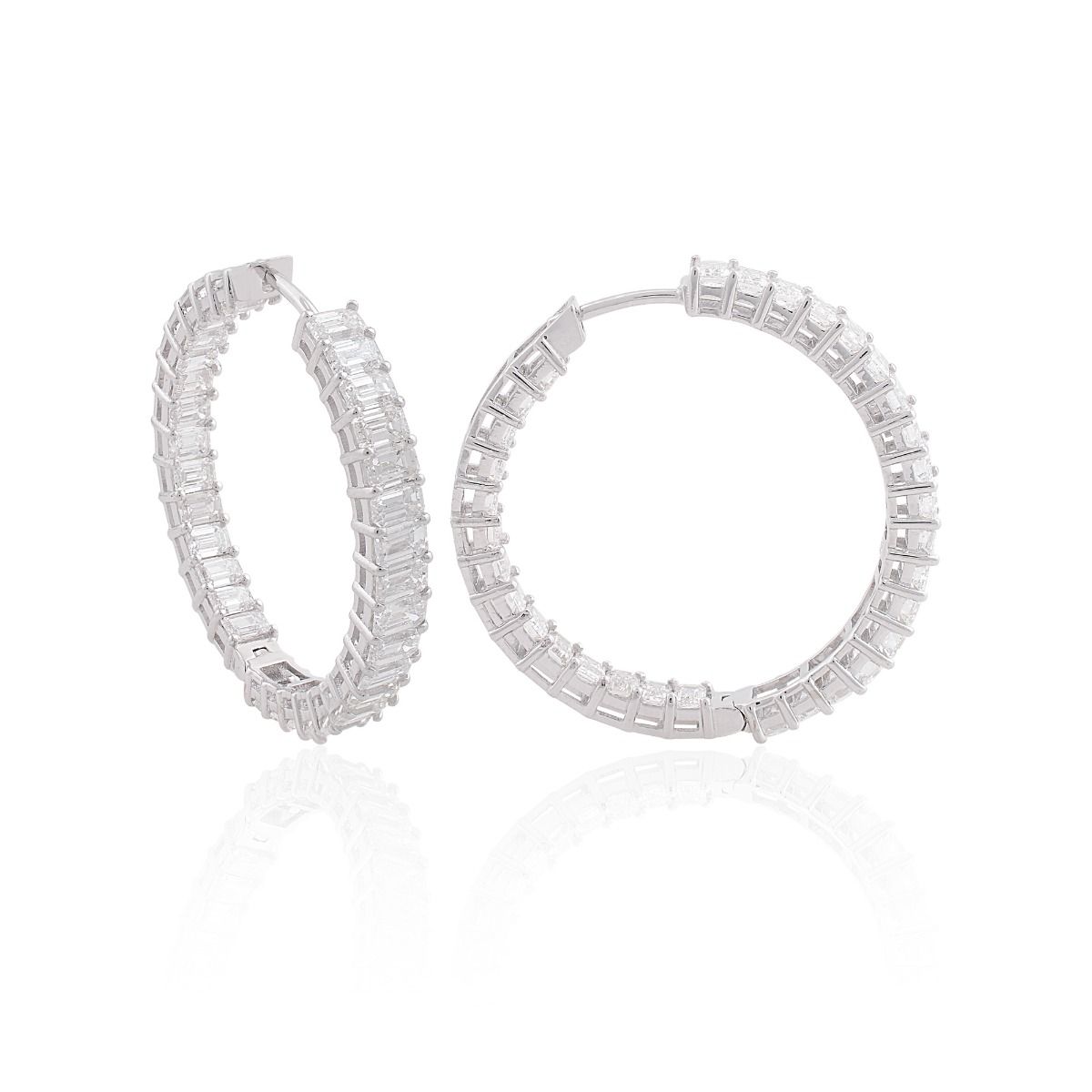 18k White Gold 7.10 TCW SI Clarity HI Color Baguette Diamond Hoop Earrings Jewelry For Women