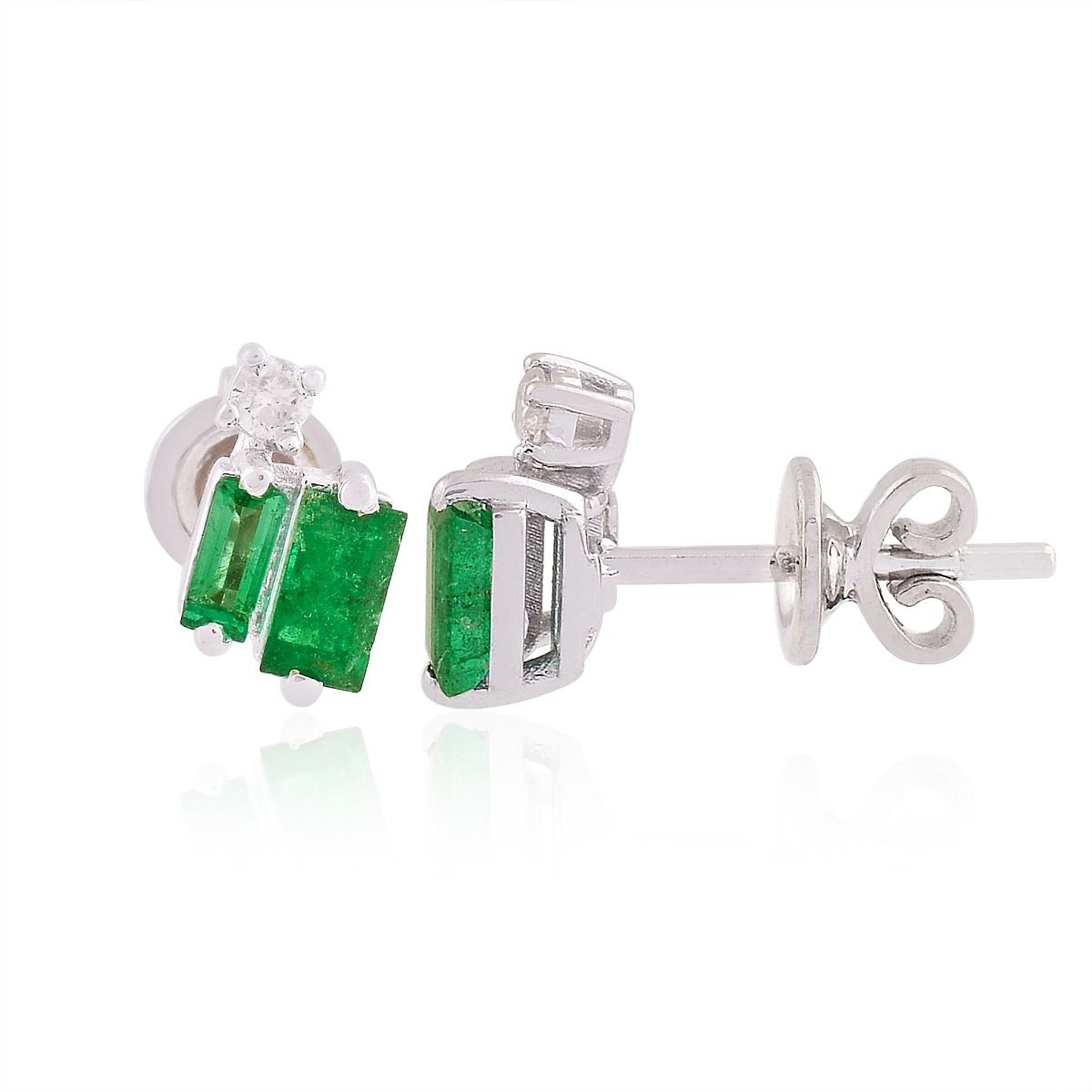 18k White Gold 0.72 TCW SI Clarity HI Color Diamond Baguette Zambian Emerald Gemstone Stud Earrings |Gift For Her| Jewelry For Women |Party Wear Stud Earrings