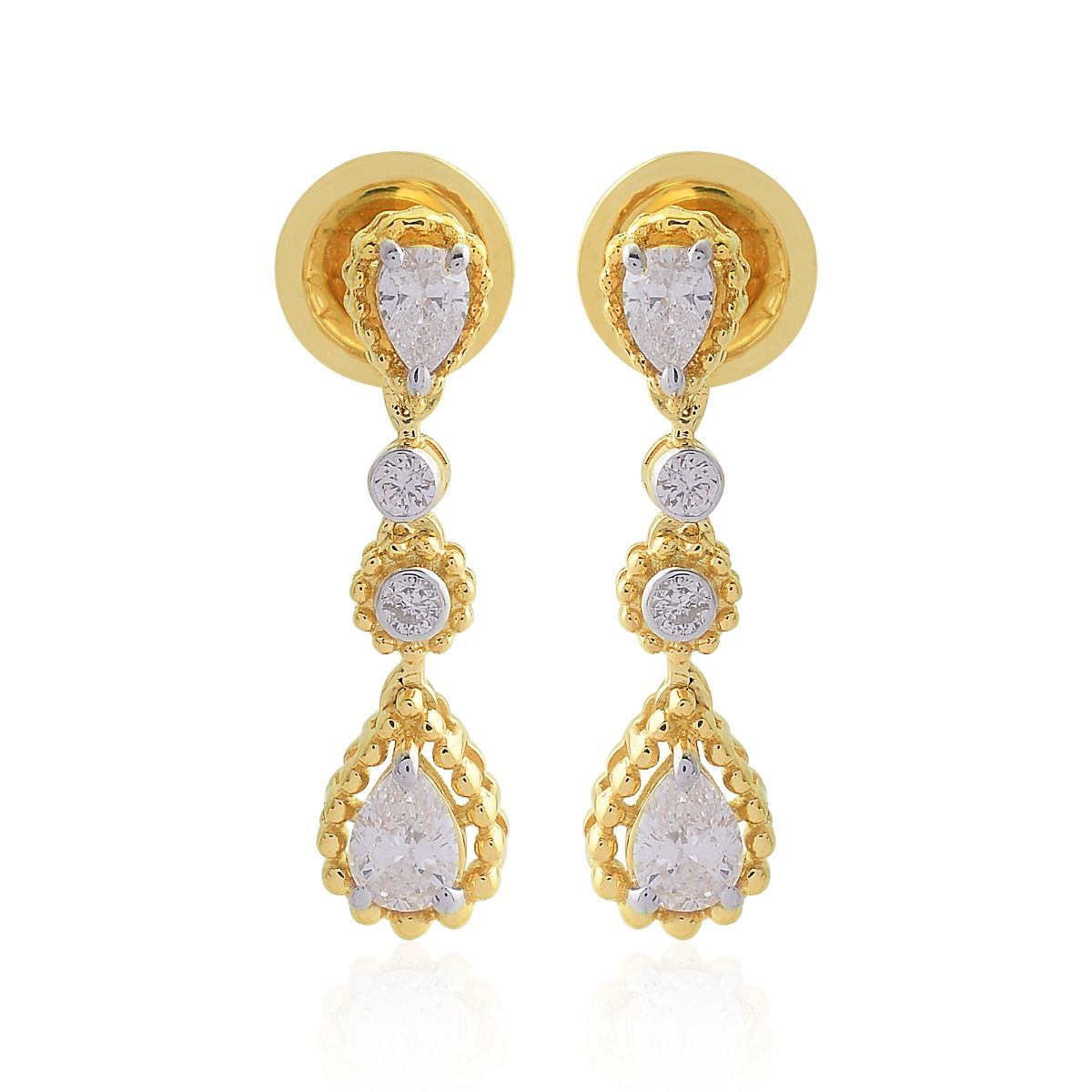 18k Yellow Gold 0.74 Carats SI Clarity Hi Color Diamond Small Dangle Earrings Jewelry For Women