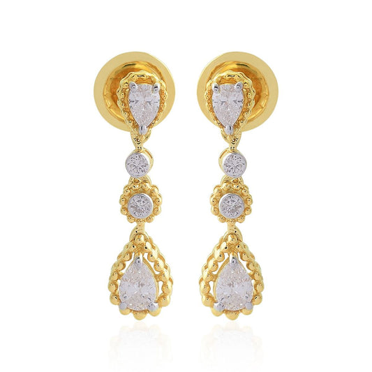 18k Yellow Gold 0.74 Carats SI Clarity Hi Color Diamond Small Dangle Earrings Jewelry For Women