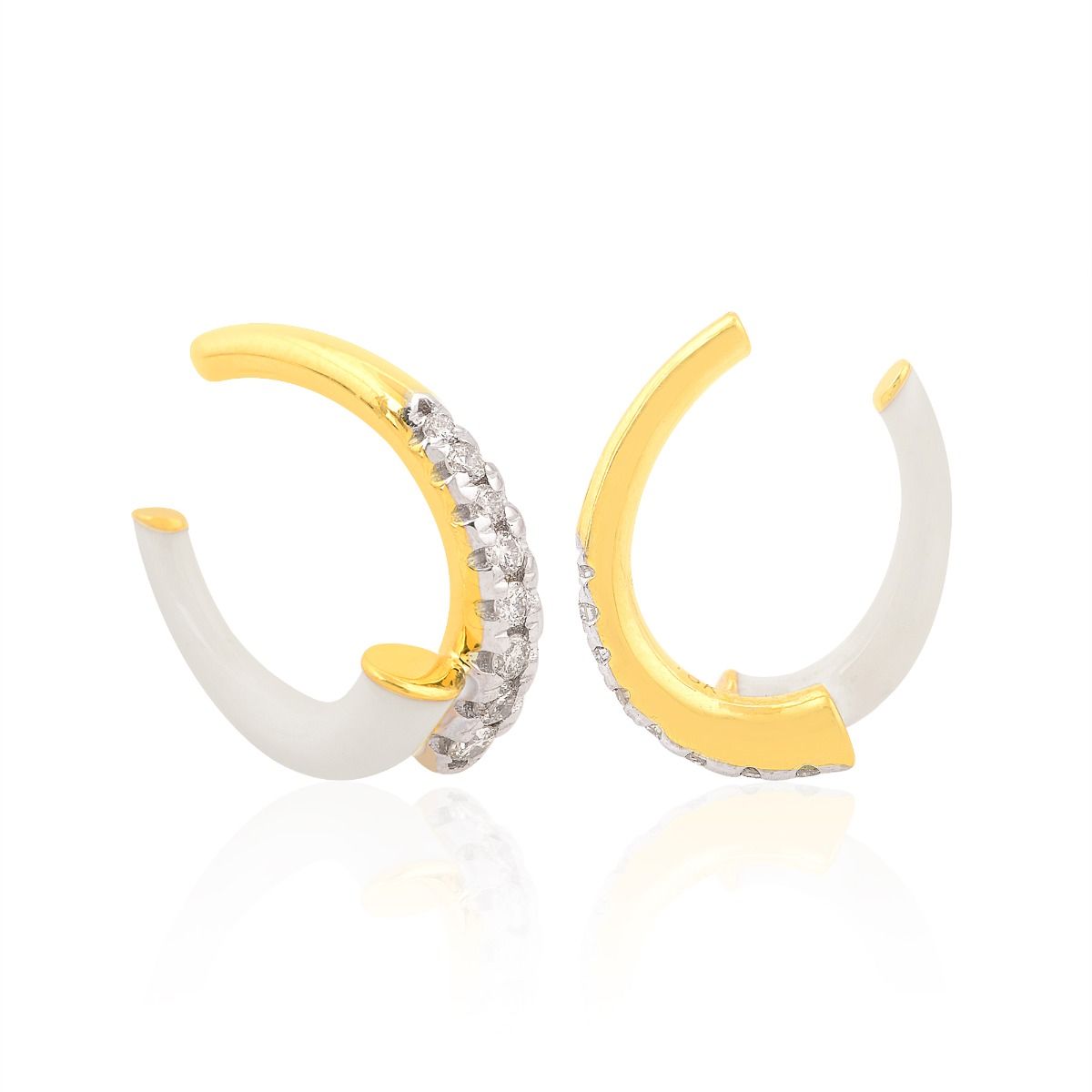 Yellow 18k Gold Huggie Cuff Earrings 0.22 Ct Diamond Enamel Jewelry | Cuff Earrings for Women