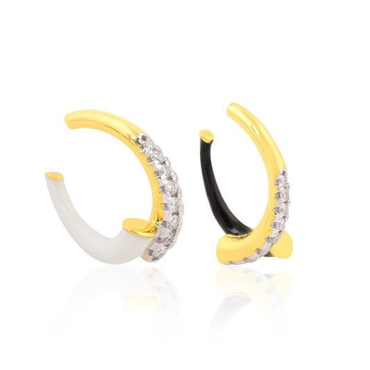 Yellow 18k Gold Huggie Cuff Earrings 0.22 Ct Diamond Enamel Jewelry | Cuff Earrings for Women