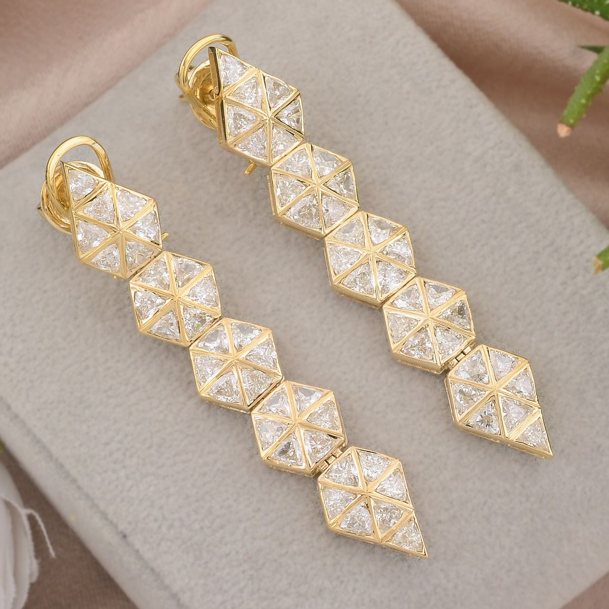 18k Yellow Gold 4.75 SI Clarity HI Color Diamond Hexagon Long Dangle Earrings Jewelry For Women , Gift For Her , Gift For Mom