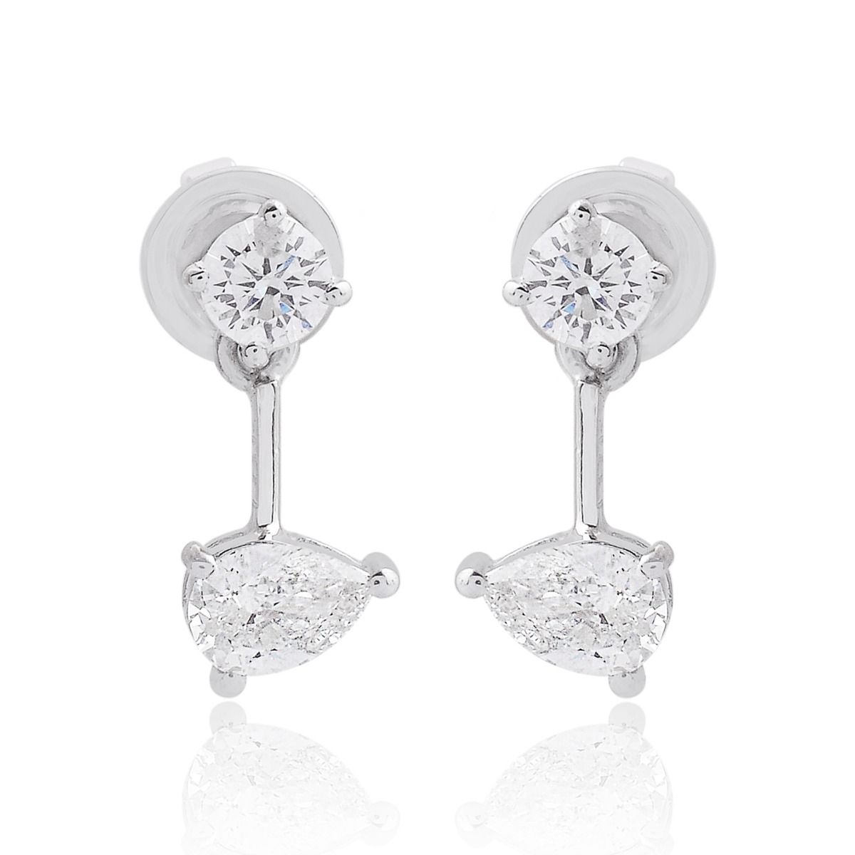 18k White Gold 0.70 TCW SI Clarity HI Color Pear Shape Diamond Small Stud Earring , Pair Of Studs , Gift For Her