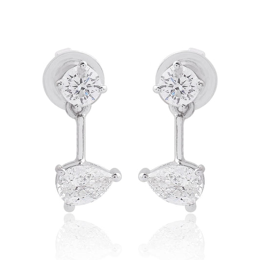 18k White Gold 0.70 TCW SI Clarity HI Color Pear Shape Diamond Small Stud Earring , Pair Of Studs , Gift For Her