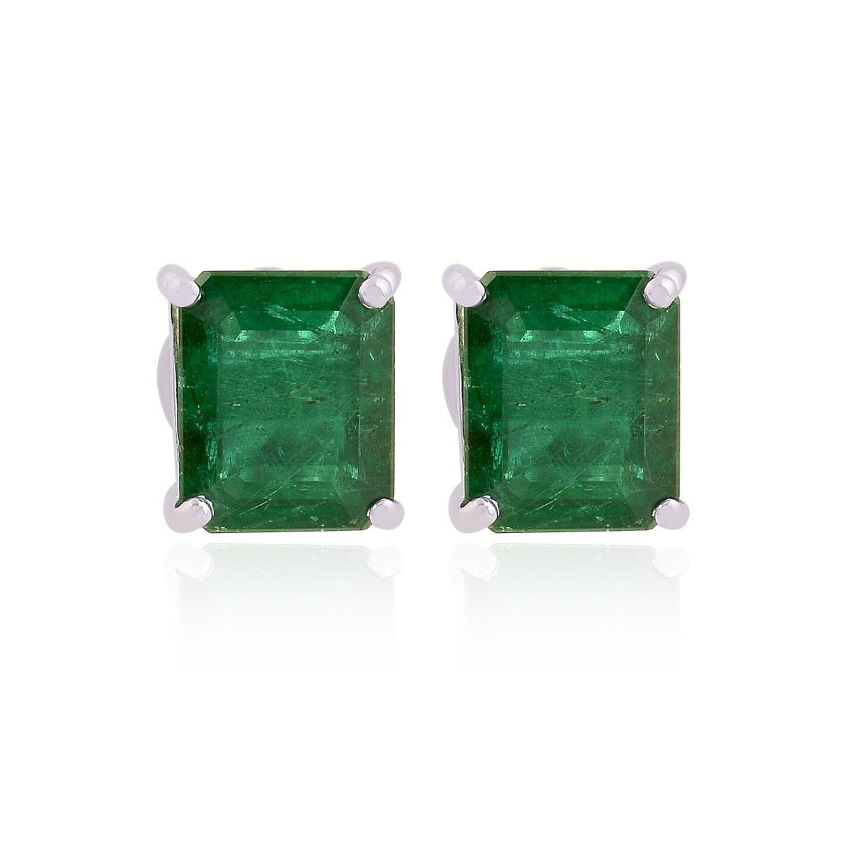 18k White Gold 4.60 SI Clarity HI Color Diamond Zambian Emerald Gemstone Solitaire Stud Earrings , Pair Of Emerald Studs , Jewelry For Women