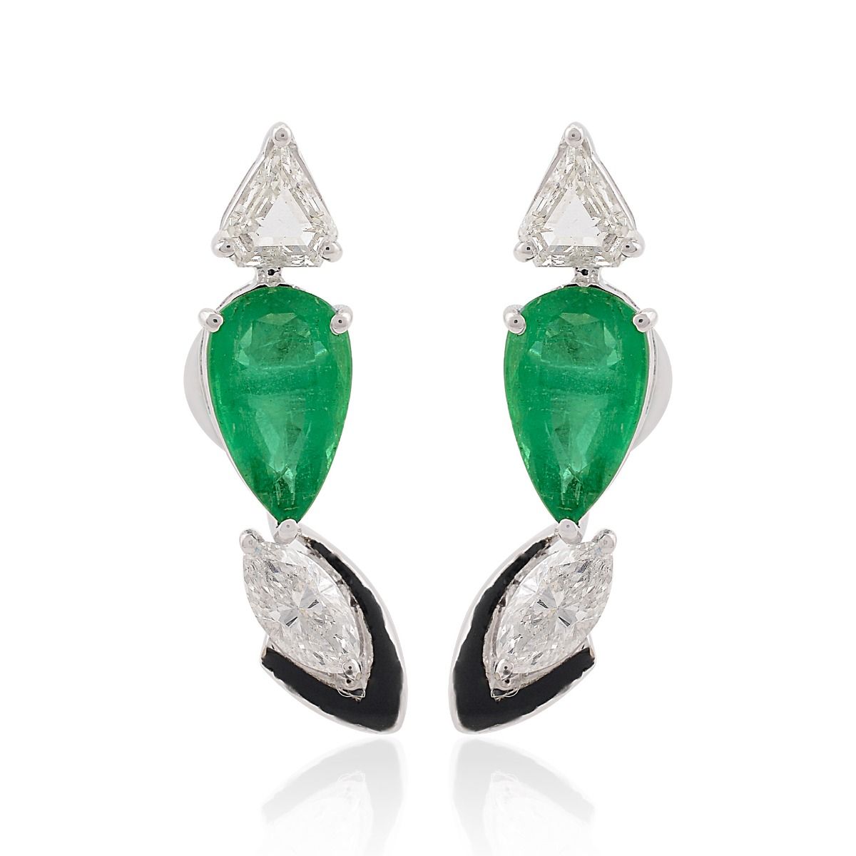4.17 TCW Si Clarity HI Color Diamond Zambian Emerald Gemstone With Black Enamel Stud Earrings Jewelry For Women