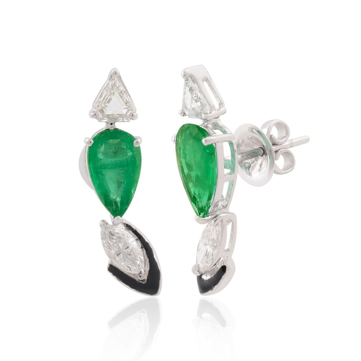 4.17 TCW Si Clarity HI Color Diamond Zambian Emerald Gemstone With Black Enamel Stud Earrings Jewelry For Women