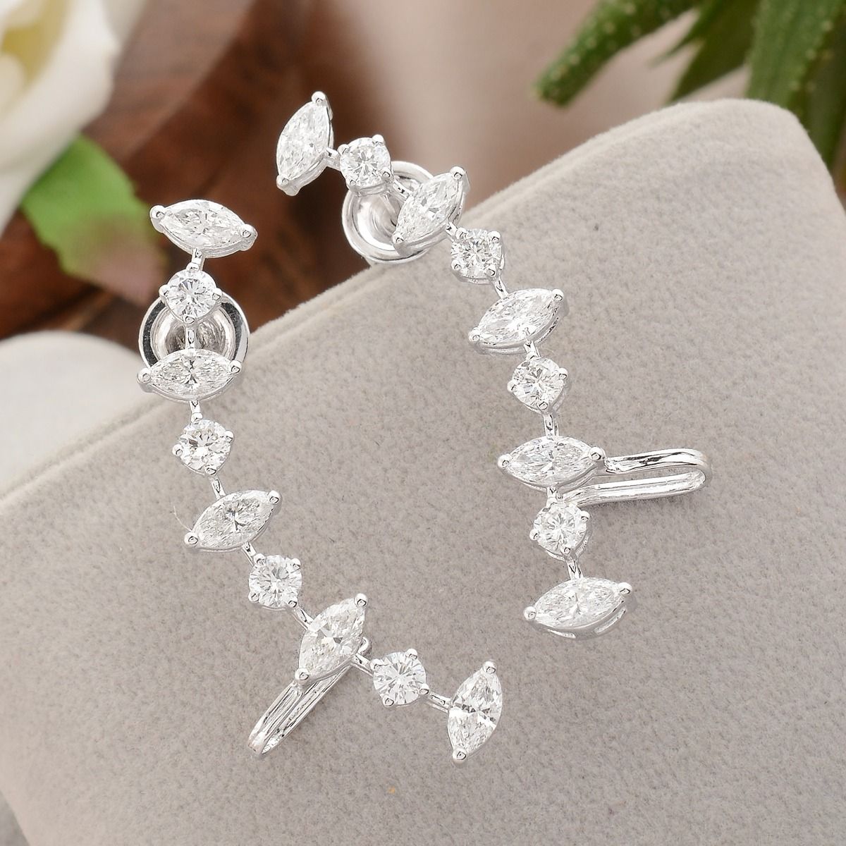 18k White Gold 3.20 TCW SI Clarity HI Color Diamond Ear Climber Earrings , Pair Of Ear Climber , Gift For Her , Gift For Mom