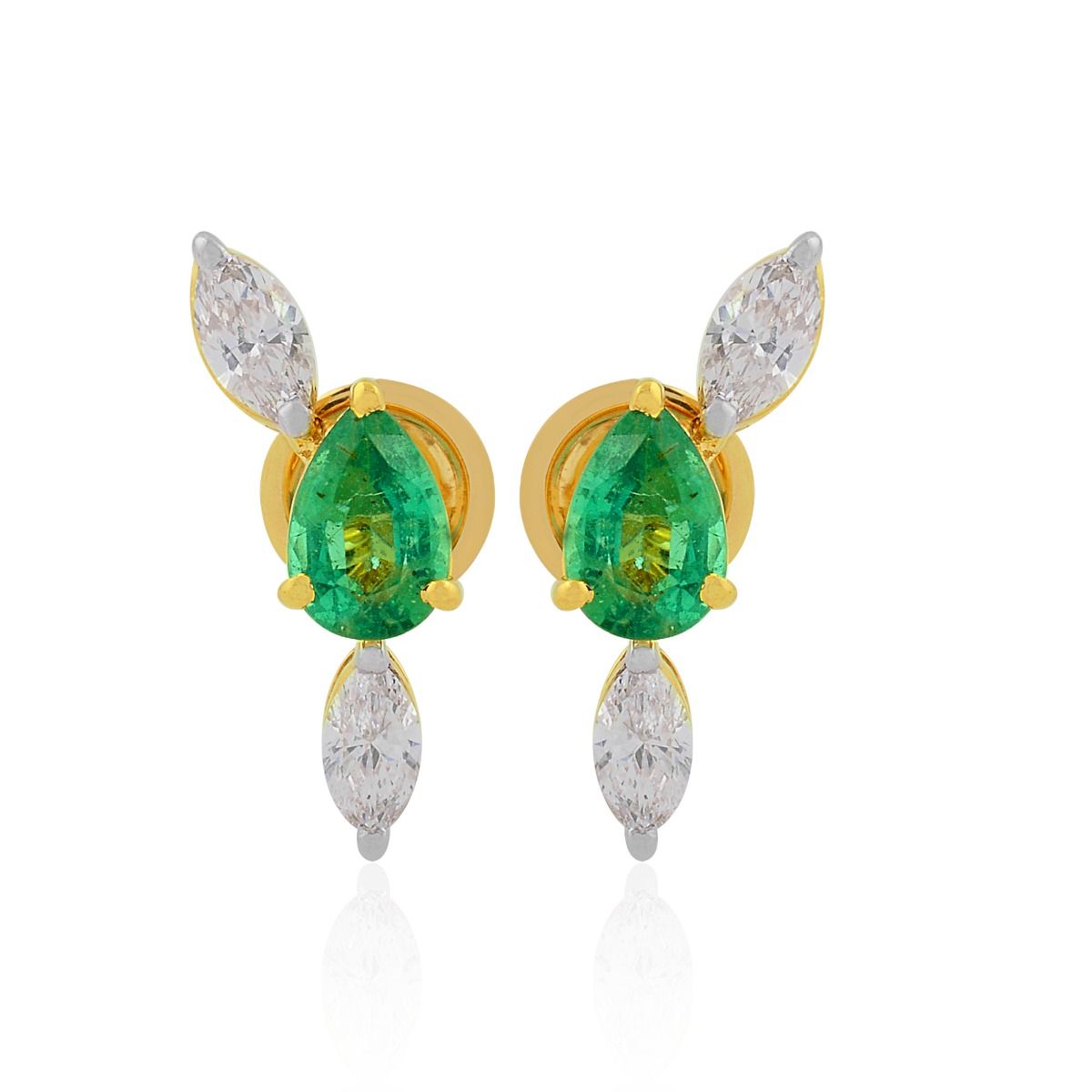 18k Yellow Gold 2.47 TCW SI Clarity HI Color Diamond Zambian Emerald Gemstone Stud Earrings Jewelry For Women