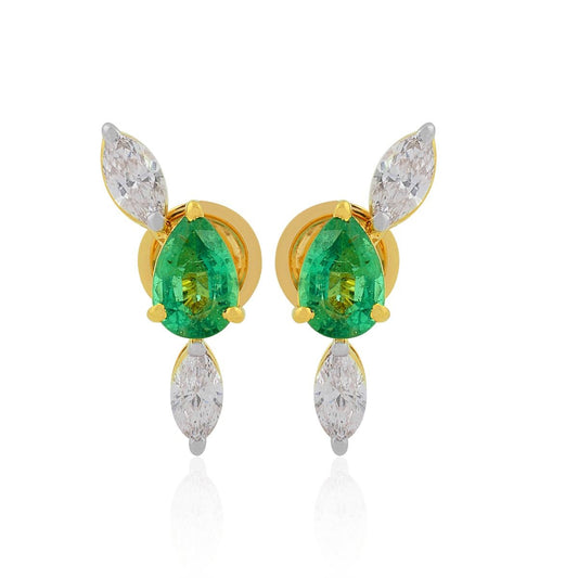 18k Yellow Gold 2.47 TCW SI Clarity HI Color Diamond Zambian Emerald Gemstone Stud Earrings Jewelry For Women