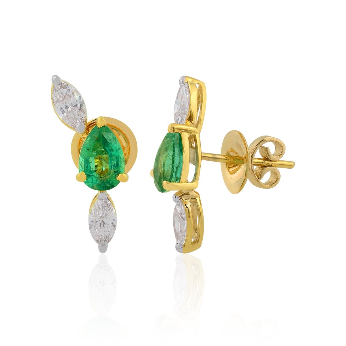 18k Yellow Gold 2.47 TCW SI Clarity HI Color Diamond Zambian Emerald Gemstone Stud Earrings Jewelry For Women