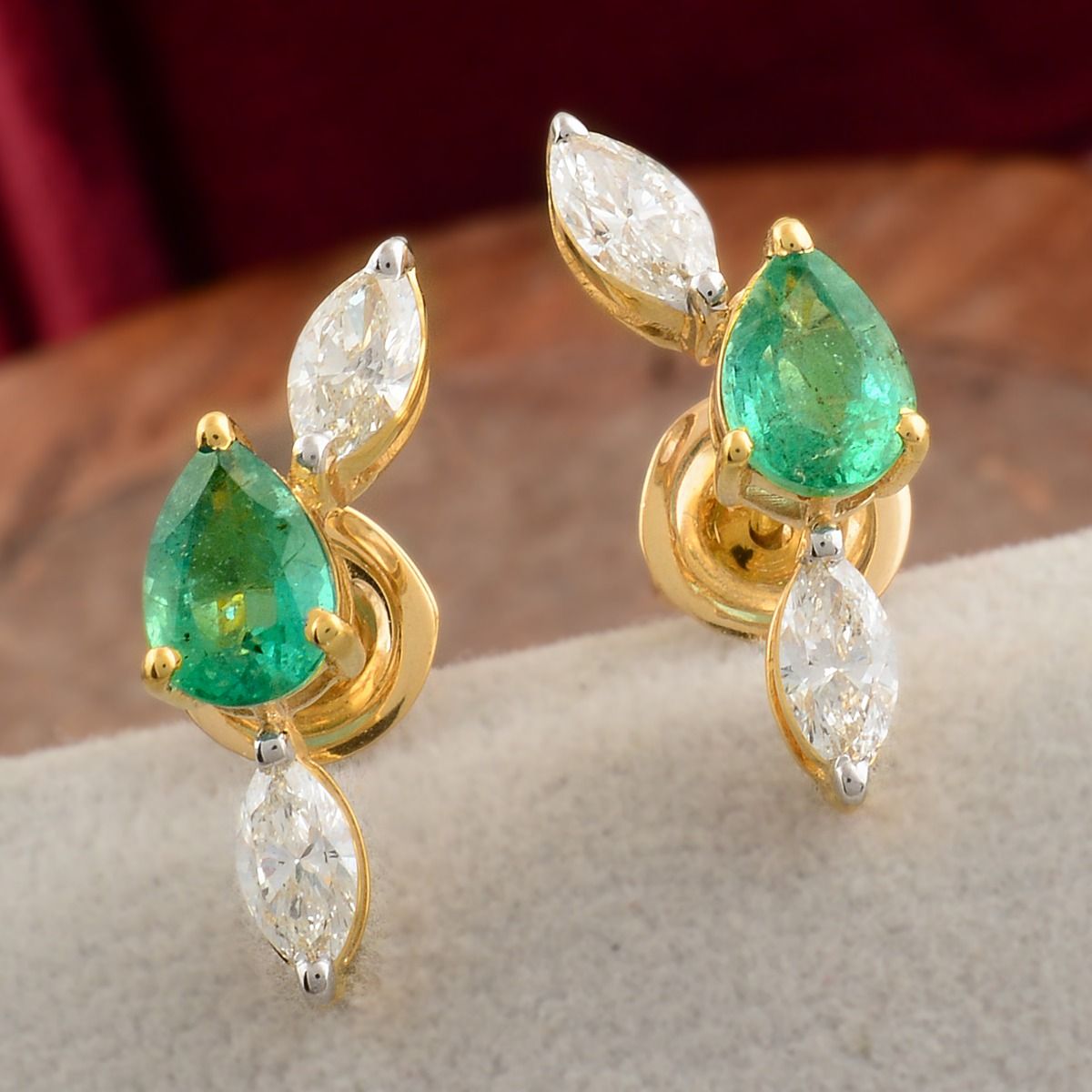 18k Yellow Gold 2.47 TCW SI Clarity HI Color Diamond Zambian Emerald Gemstone Stud Earrings Jewelry For Women