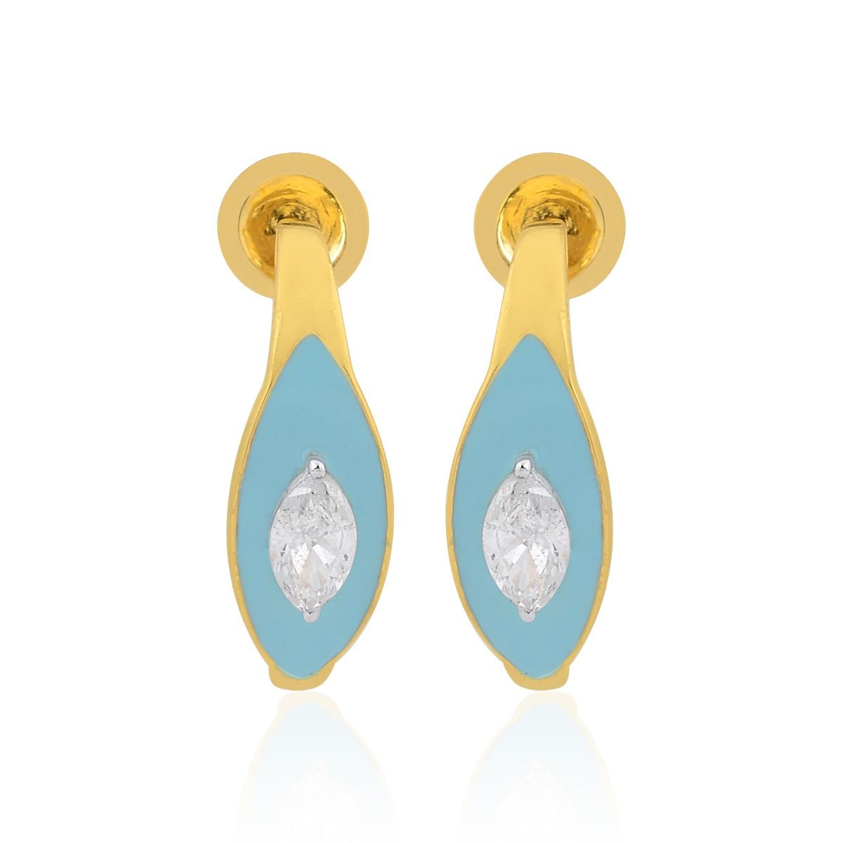0.75Ct. SI Clarity HI Color Diamond 18k Yellow Gold Blue Enamel Stud Earring For Women|Marquise Shape Diamond Stud |Jewelry For Her|Gift For Her |