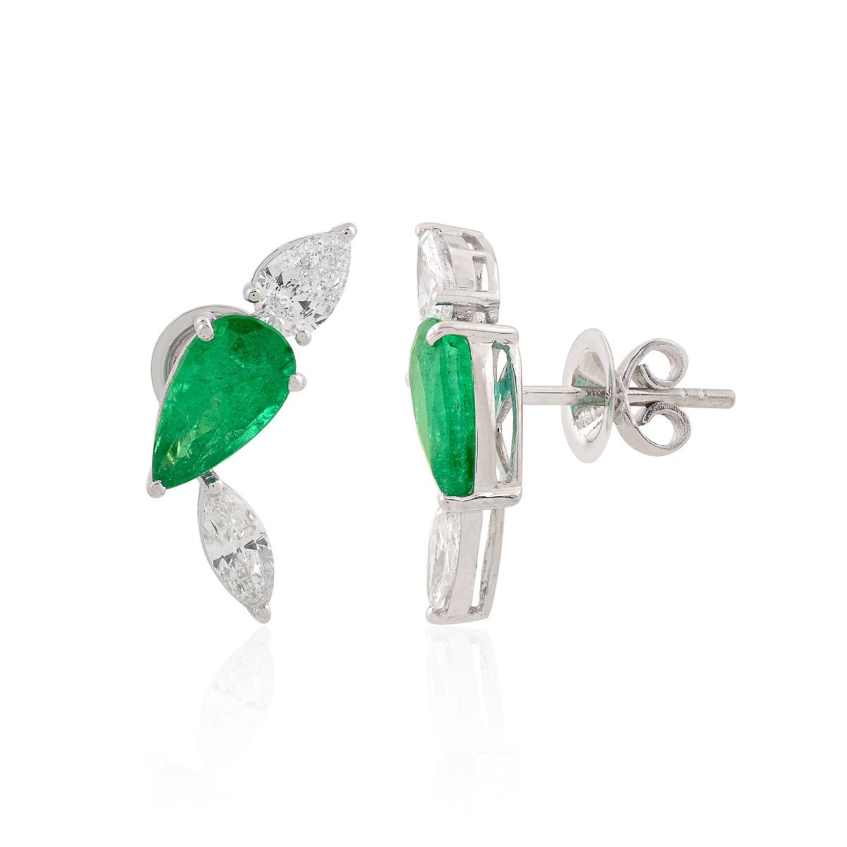 18k White Gold 4.28 TCW SI Clarity HI Color Diamond Zambian Emerald Gemstone Stud Earrings Jewelry For Women