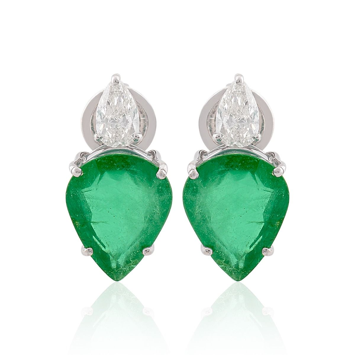 18k White Gold 8.59 TCW SI Clarity HI Color Diamond Zambian Emerald Gemstone Stud Earrings Jewelry For Women