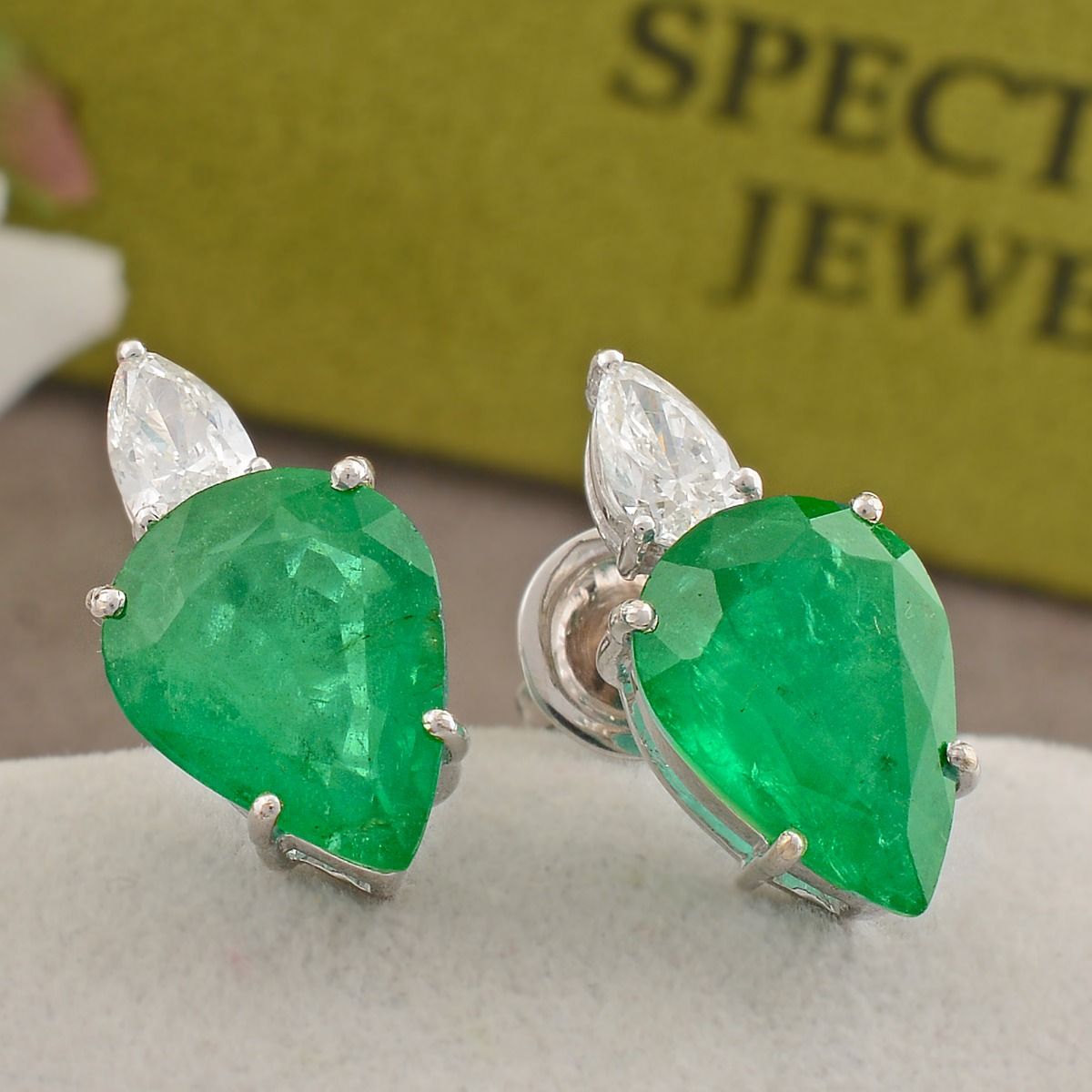 18k White Gold 8.59 TCW SI Clarity HI Color Diamond Zambian Emerald Gemstone Stud Earrings Jewelry For Women