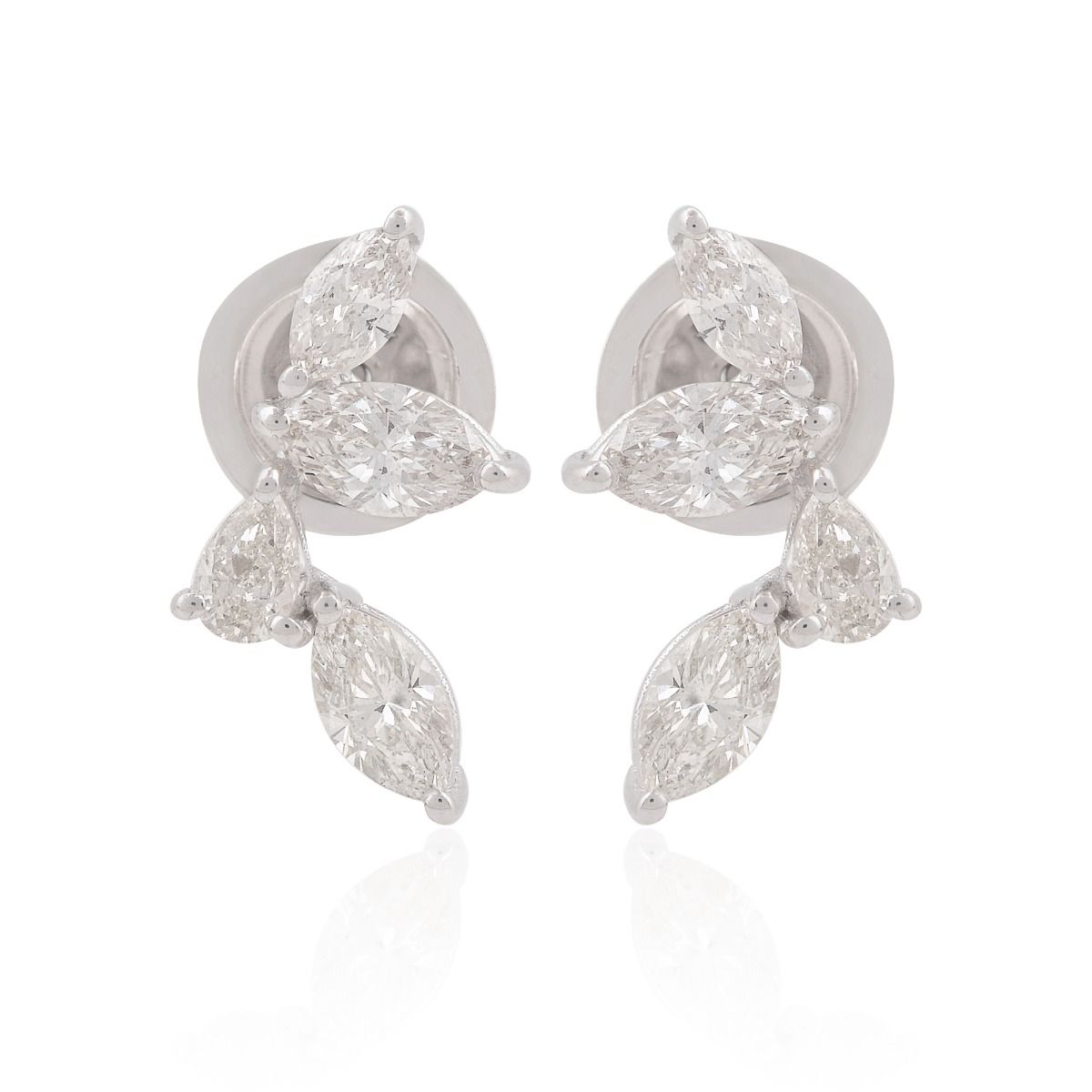 18k White Gold 1.15 TCW SI Clarity HI Color Diamond Marquise Shape Leaf Earrings |Diamond Studs |Gold Jewelry |Anniversary Gift |Jewelry For Women