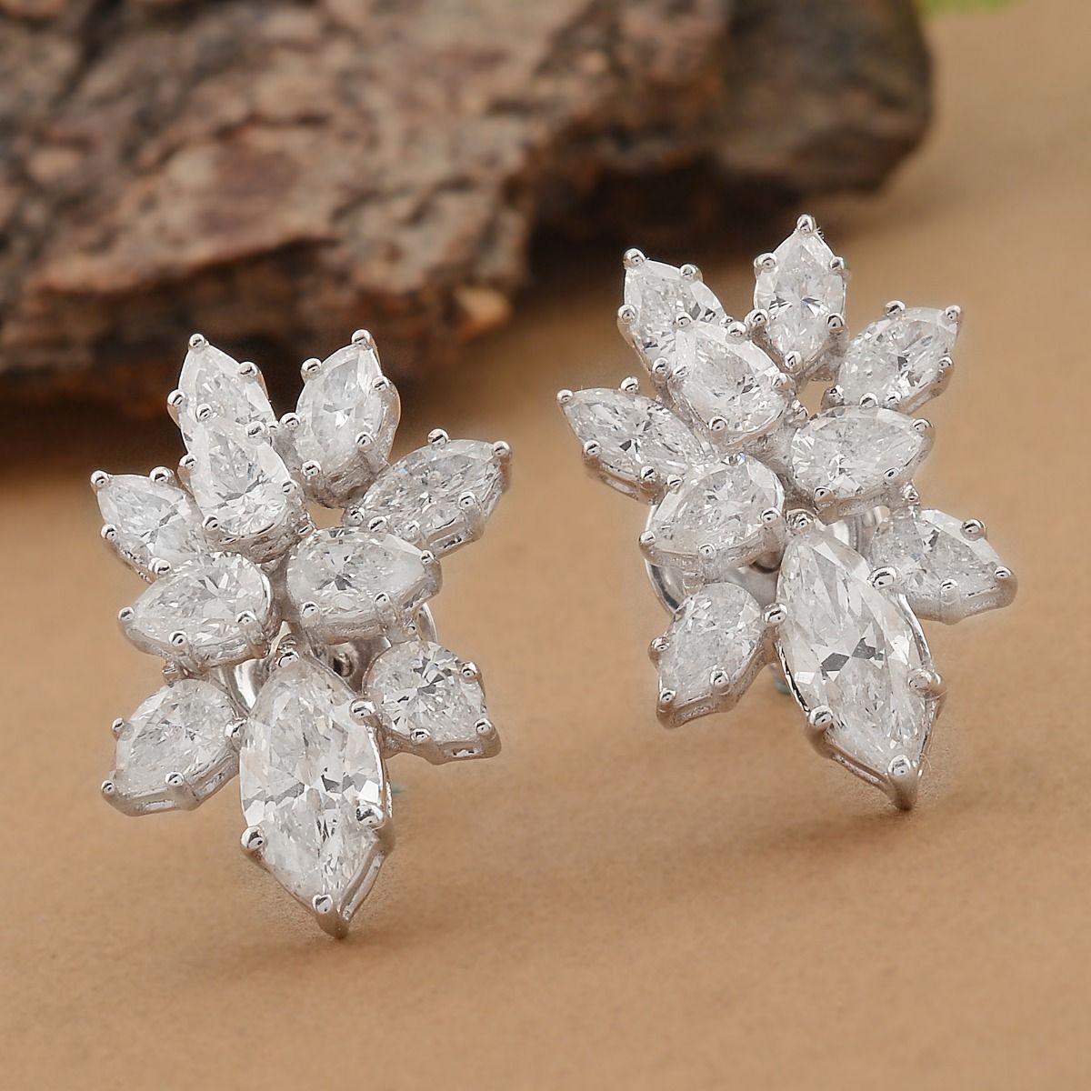 18k White Gold 2.45 SI Clarity HI Color Diamond Marquise Flower Design Stud Earring Jewelry For Women , Gift For Her