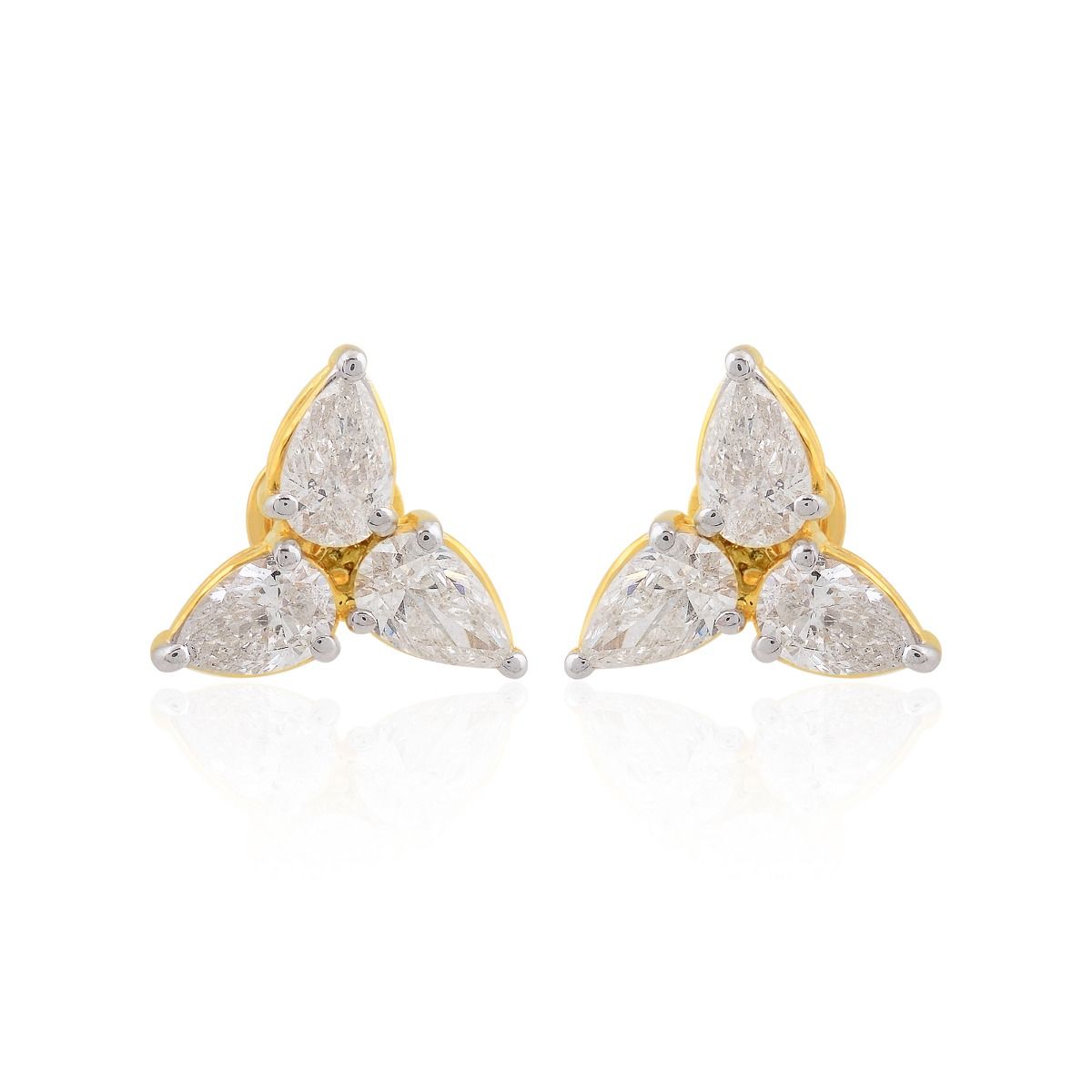 18k Yellow Gold 1.71 TCW SI Clarity HI Color Diamond Three Leaf Stud Earrings Jewelry For Women , Pair Of Stud Earrings