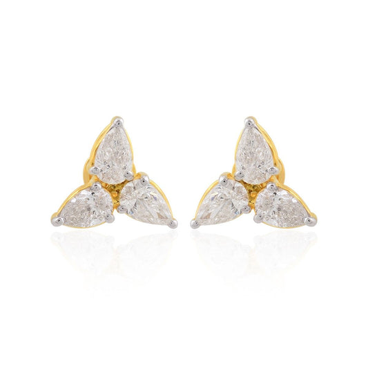 18k Yellow Gold 1.71 TCW SI Clarity HI Color Diamond Three Leaf Stud Earrings Jewelry For Women , Pair Of Stud Earrings