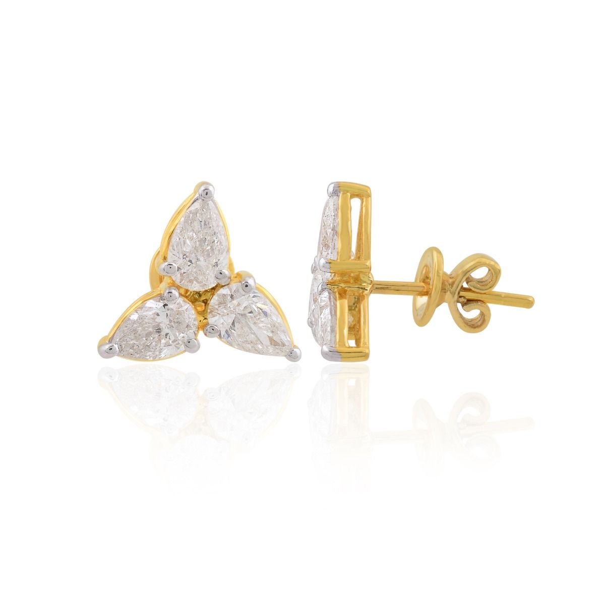 18k Yellow Gold 1.71 TCW SI Clarity HI Color Diamond Three Leaf Stud Earrings Jewelry For Women , Pair Of Stud Earrings